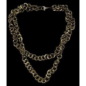 Vintage Textured Bronze Chain Necklace Double Layered Antique Finish